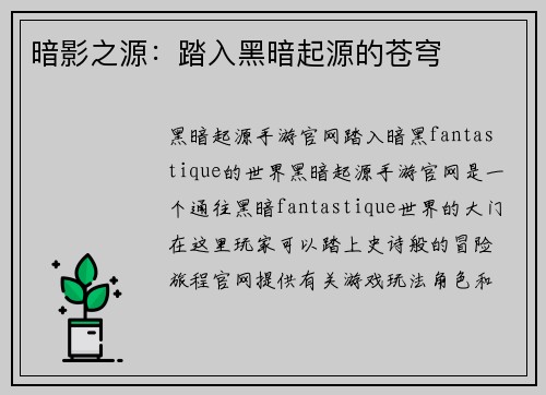 暗影之源：踏入黑暗起源的苍穹
